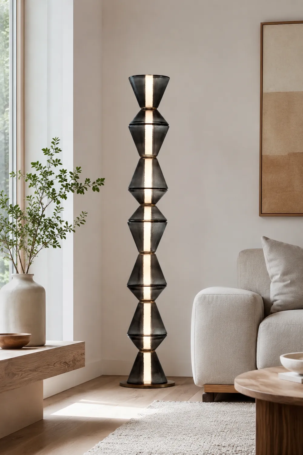 Evette Nordic Modern Black LED Pendant & Floor&Table Lamp, Glass - Lumpaz
