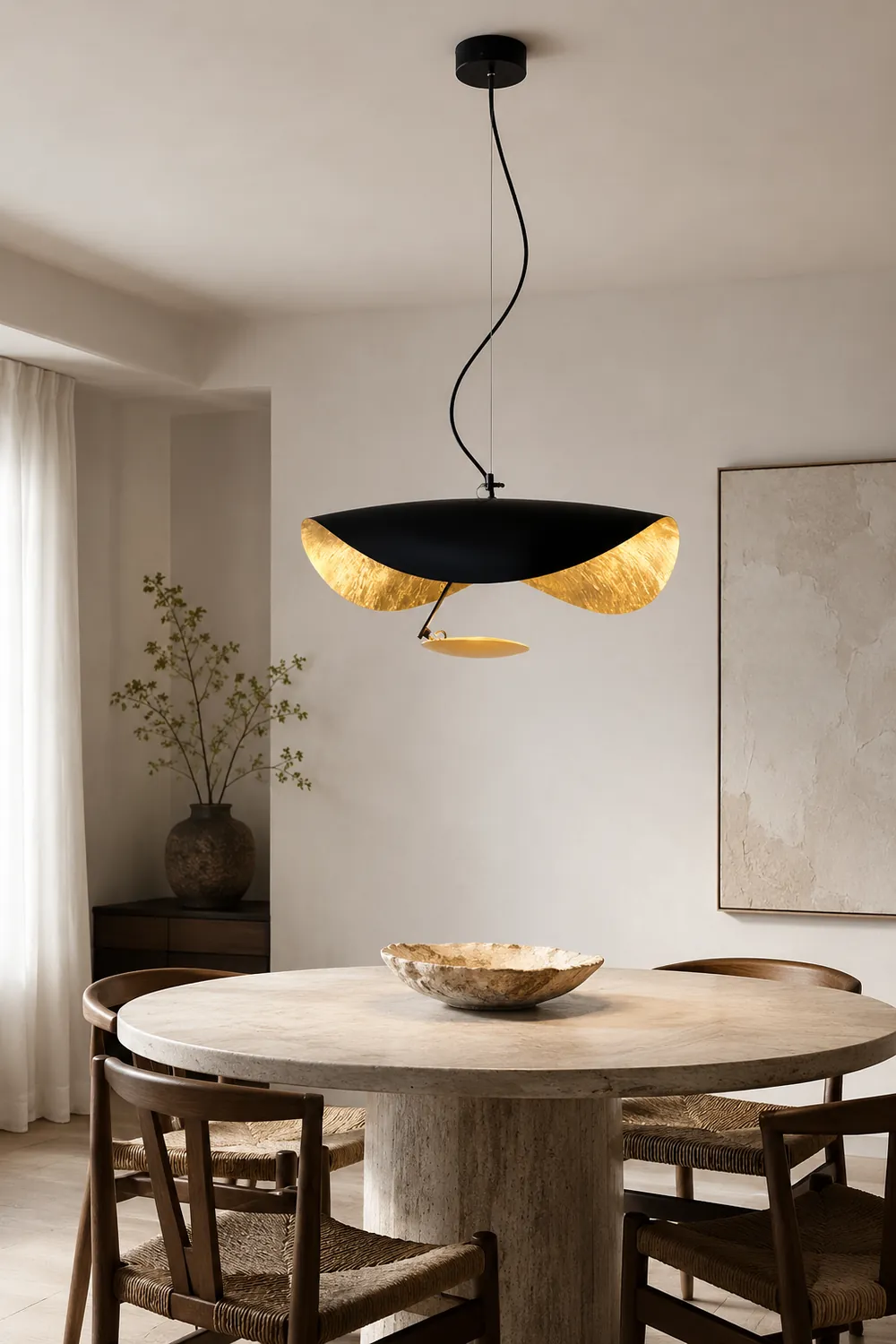 Renée Modern Nordic Saucer Metal Pendant Light, Black&Gold - Lumpaz