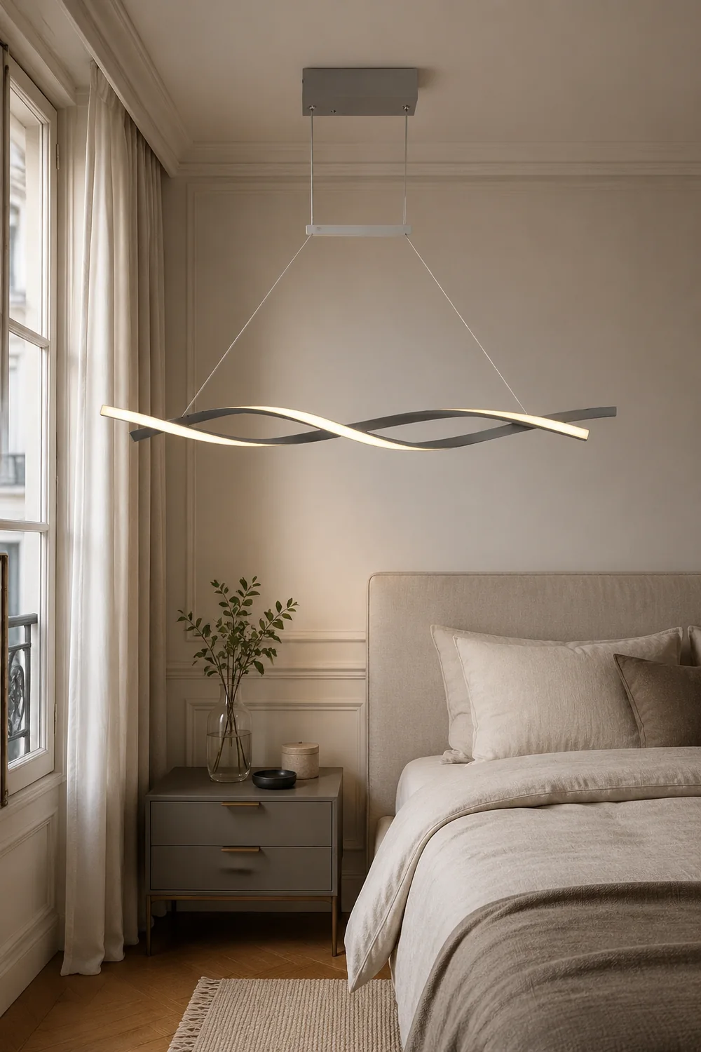 Modern Minimalist Nordic Cross-Curved Metal Pendant Light, Black/Gray - Lumpaz