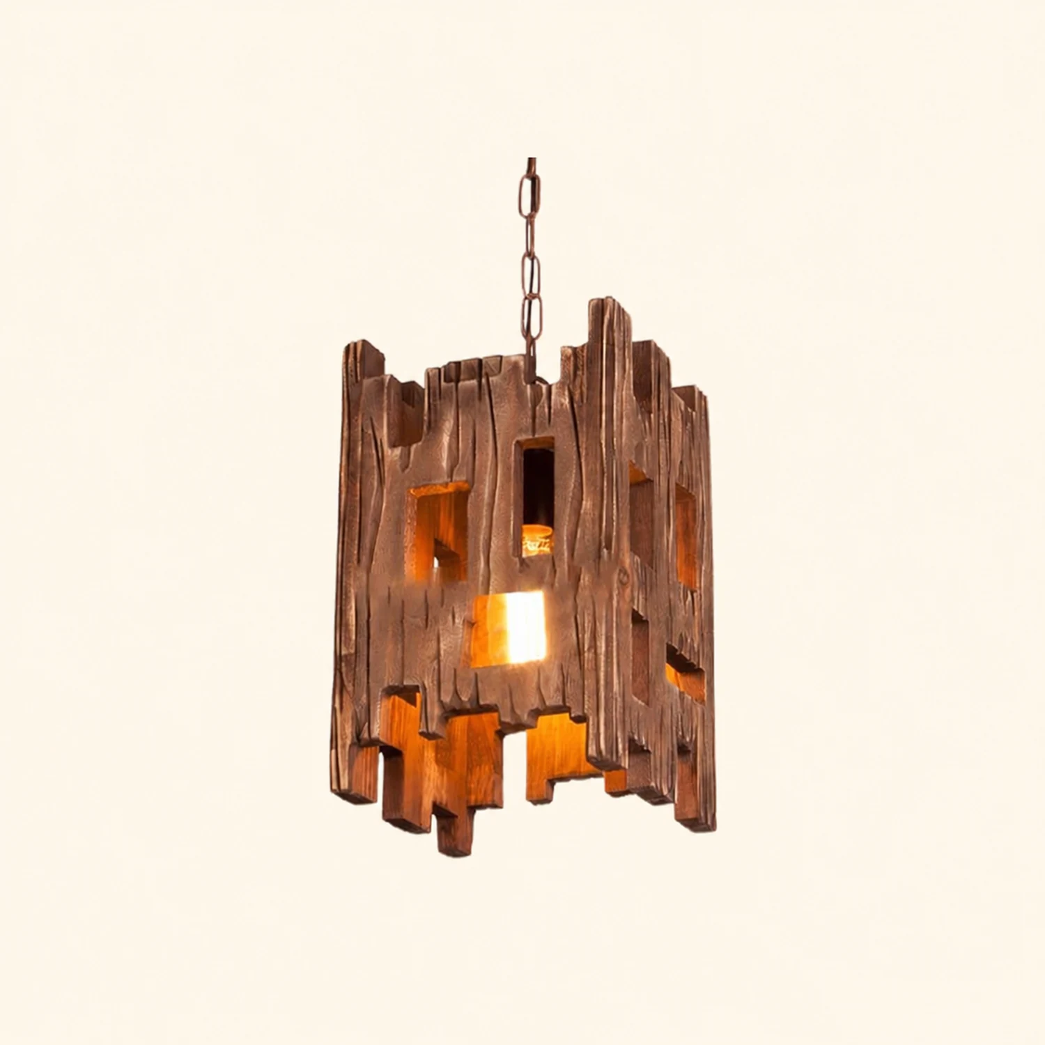 Austin Retro Rectangular  Metal & Wood  Pendant Light, 8.7" - Lumpaz
