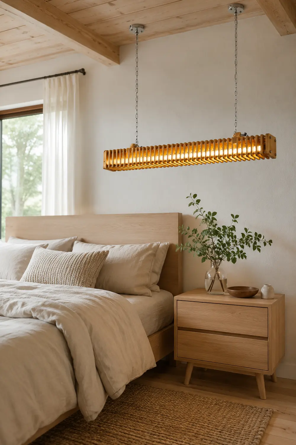 Austin Rectangular LED Pendant Light, Wood & Metal, 47.5" - Lumpaz