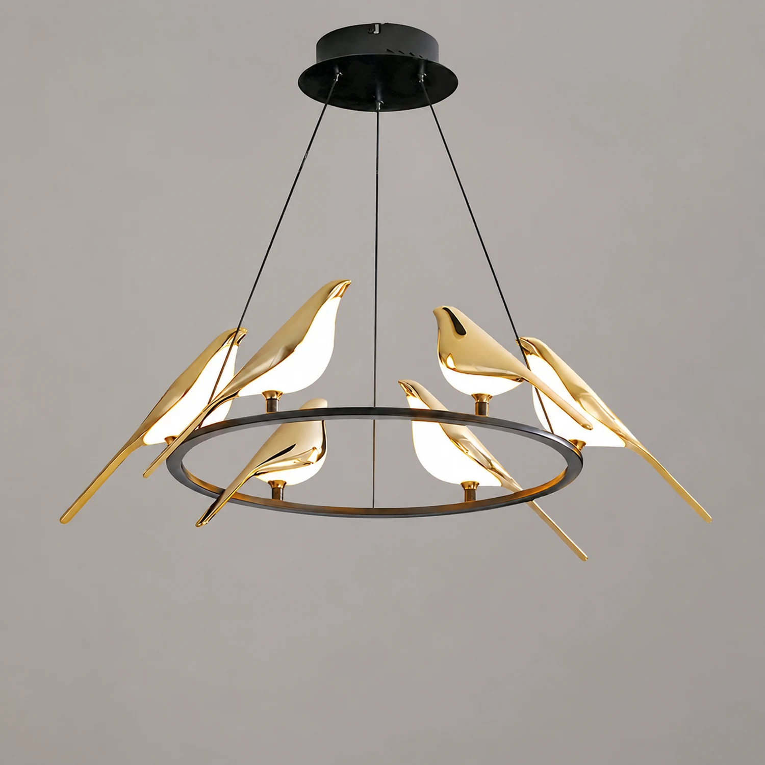 Alice Art Deco Modern Bird Pendant Light, 3/6/9 Heads, Gold - Lumpaz
