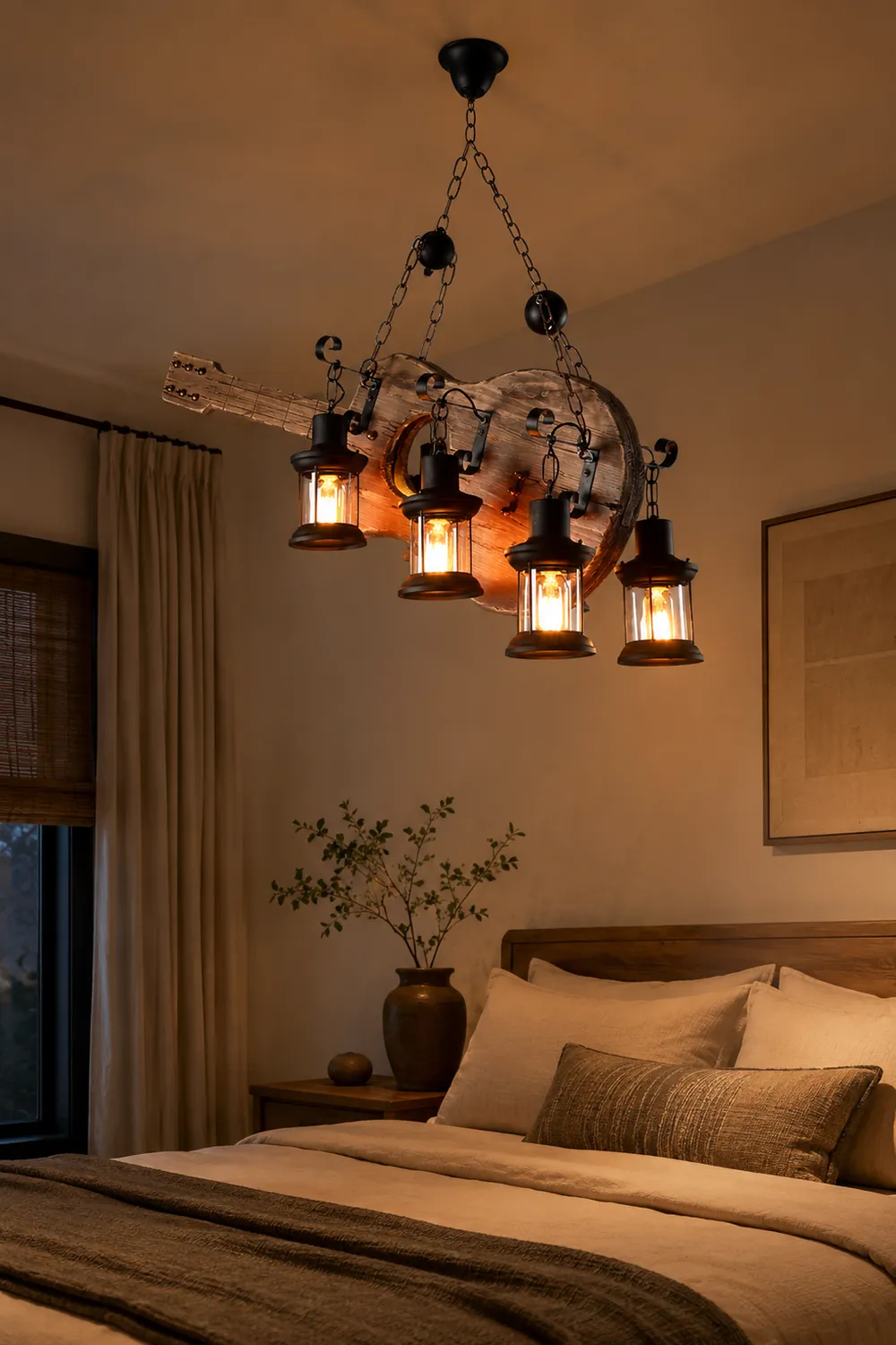 Austin Retro Guitar Metal & Wood Pendant Light, 4 Heads - Lumpaz