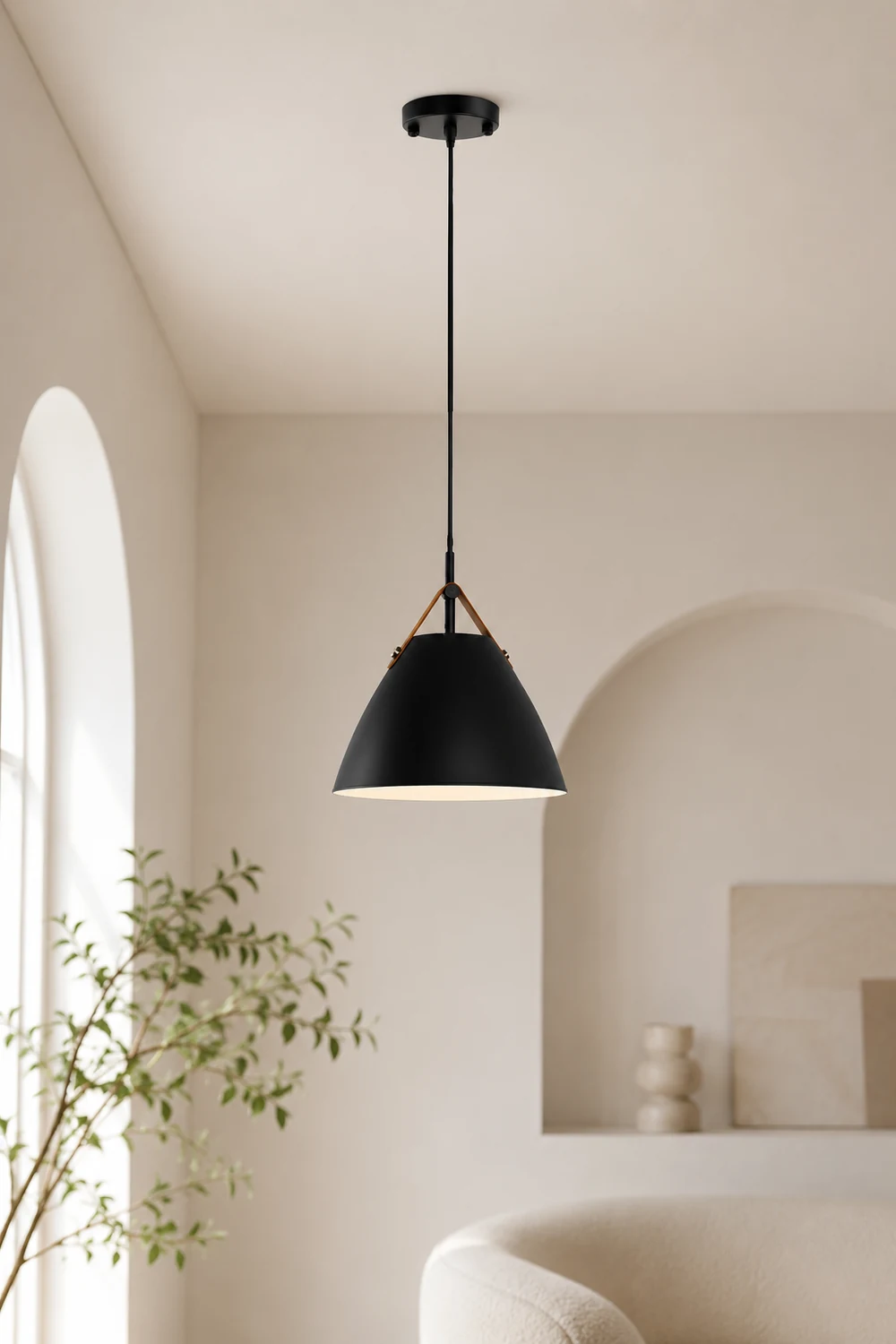 Morandi Modern Frisbee Shaped Metal Pendant Light, Black/White - Lumpaz