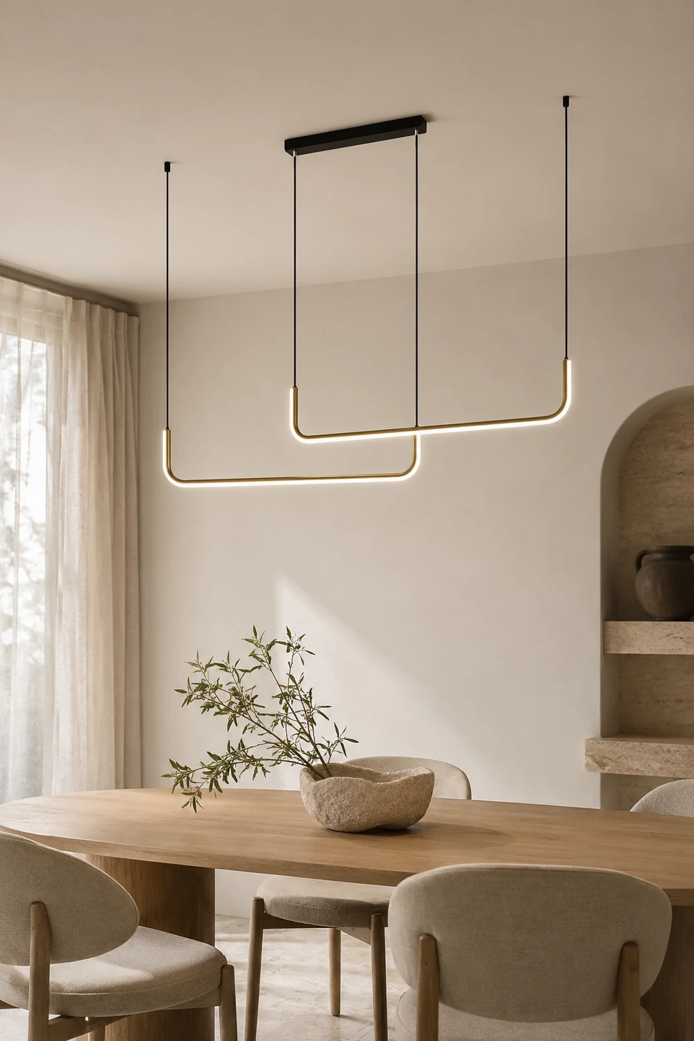 Edge Modern Linear Pendant Light Double Frame, Black/Gold - Lumpaz