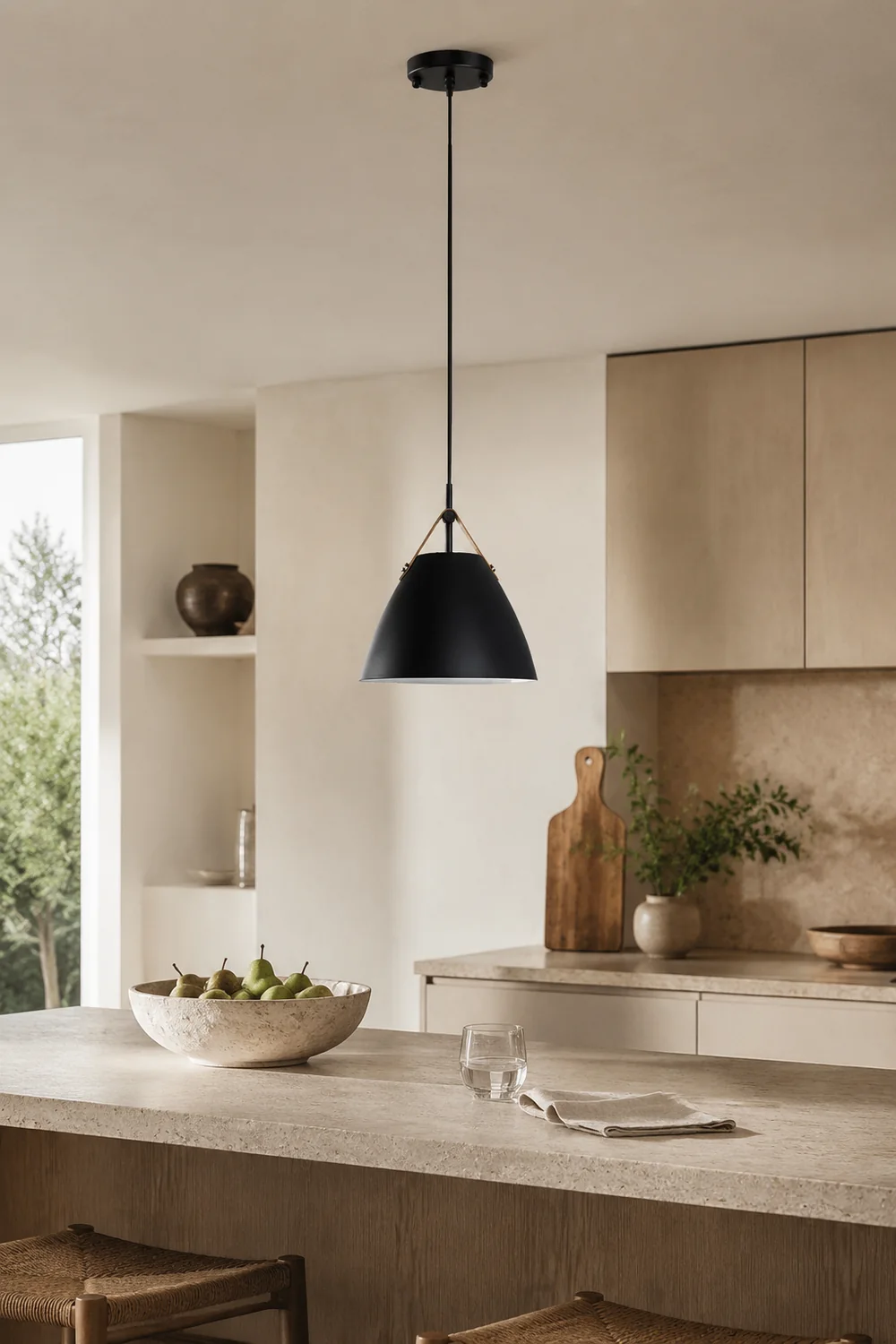 Morandi Modern Frisbee Shaped Metal Pendant Light, Black/White - Lumpaz