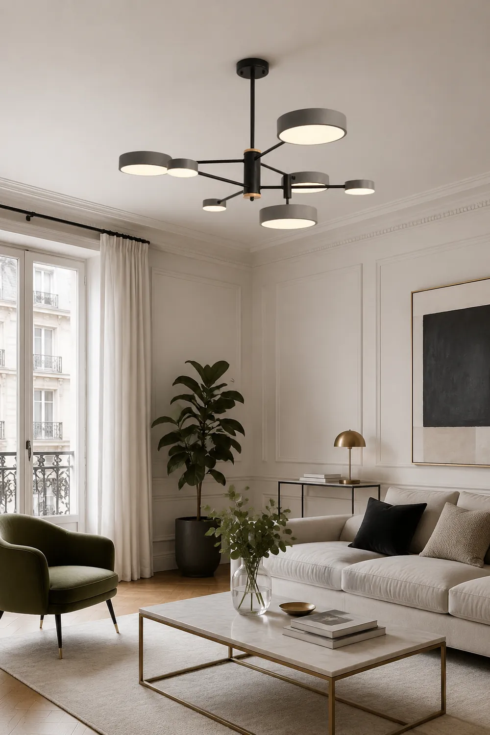 Sienna Pendant Light LED, Metal & Wood, Gray/White/Gold - Lumpaz