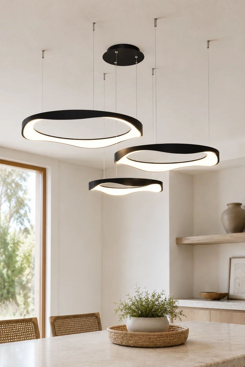 Arisha Pendant Light Rond Modern, Light Color Switchable, Black/White, Dining Room - Lumpaz