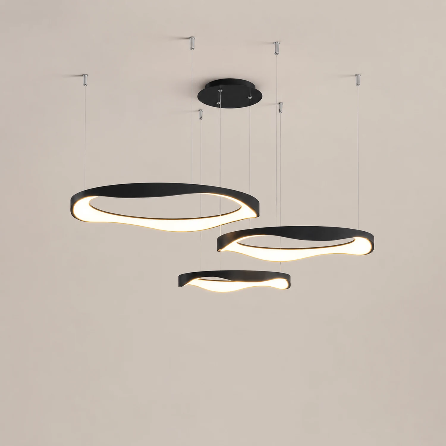 Arisha Pendant Light Rond Modern, Light Color Switchable, Black/White, Dining Room - Lumpaz