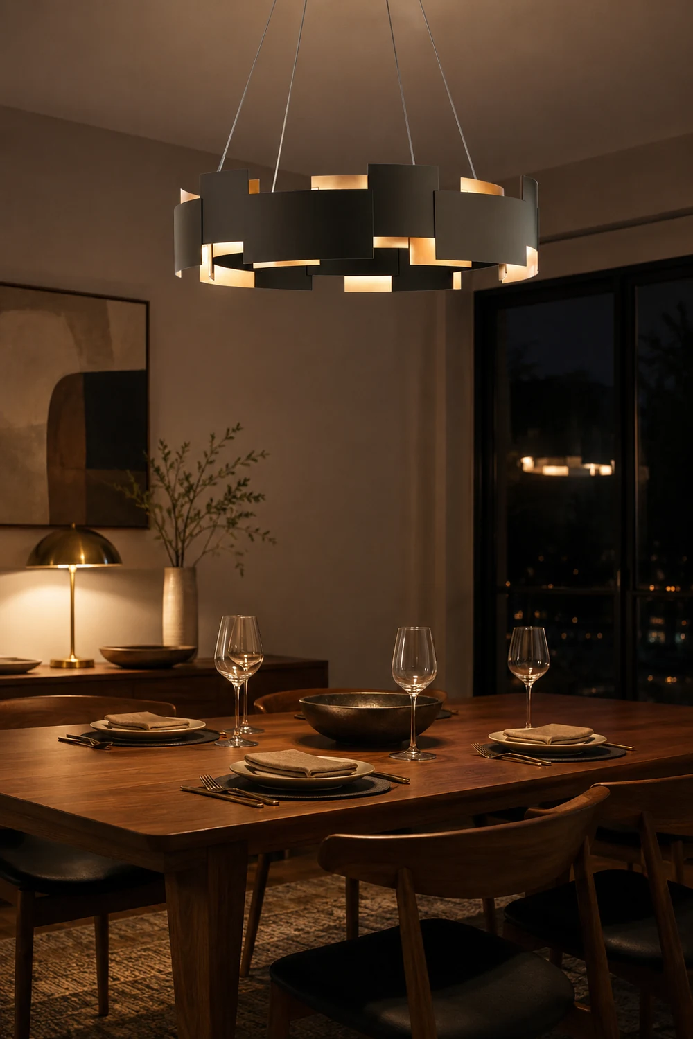 Evette Modern Ring Metal Pendant Lamp, Black - Lumpaz