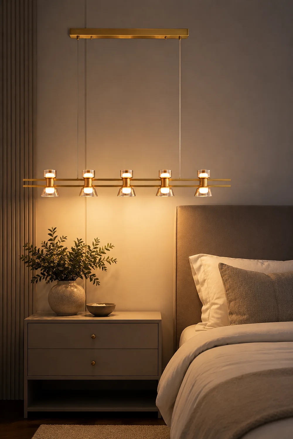 Evette Modern Linear Linear Metal Pendant Lamp, Black/Golden - Lumpaz