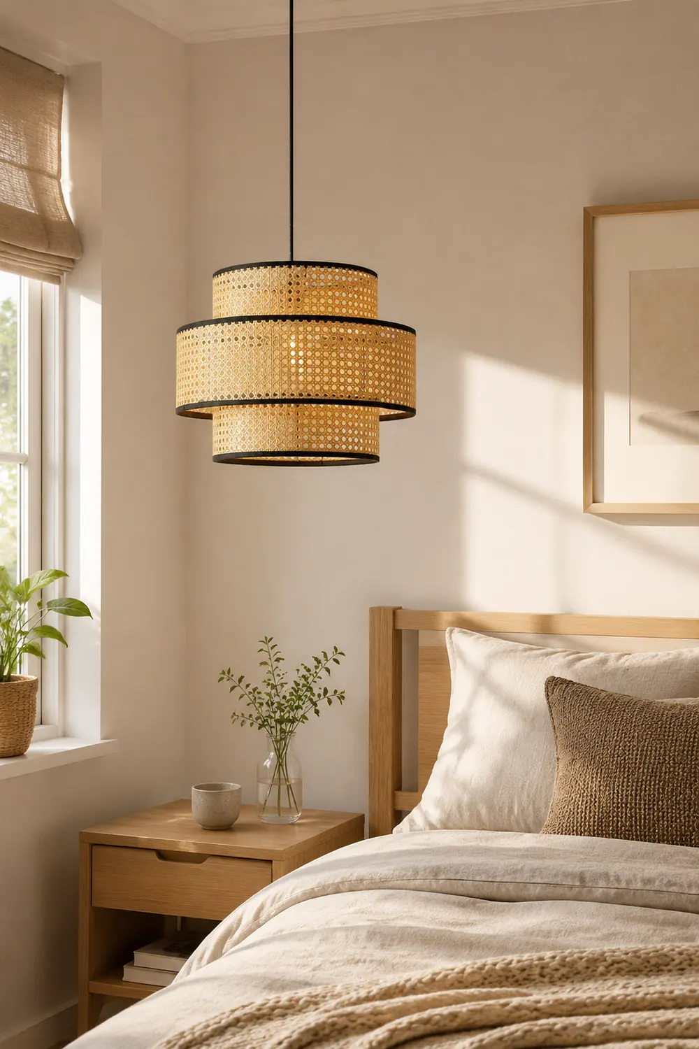 Ritta Japanese Rattan Pendant Light, Tri-Layer - Lumpaz
