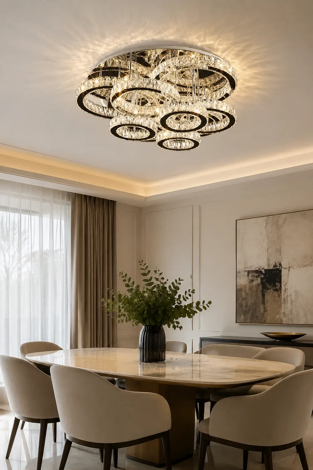 Kristy Modern Multi Ring Metal And Crystal Pendant Light - Lumpaz