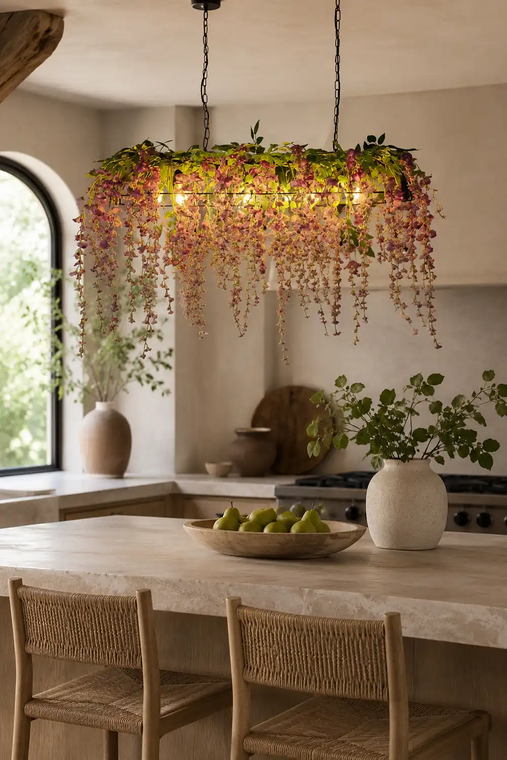 Nest Decorative Rectangular Flower Metal Pendant Light, Pink/Green - Lumpaz