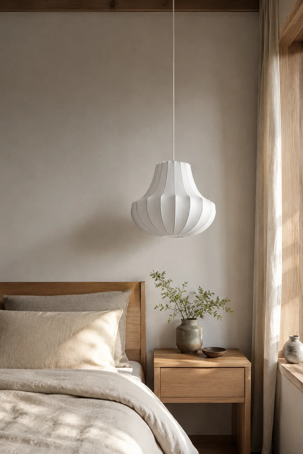 Renée Artificial Fabric Art Deco White Silk Pendant Light - Lumpaz
