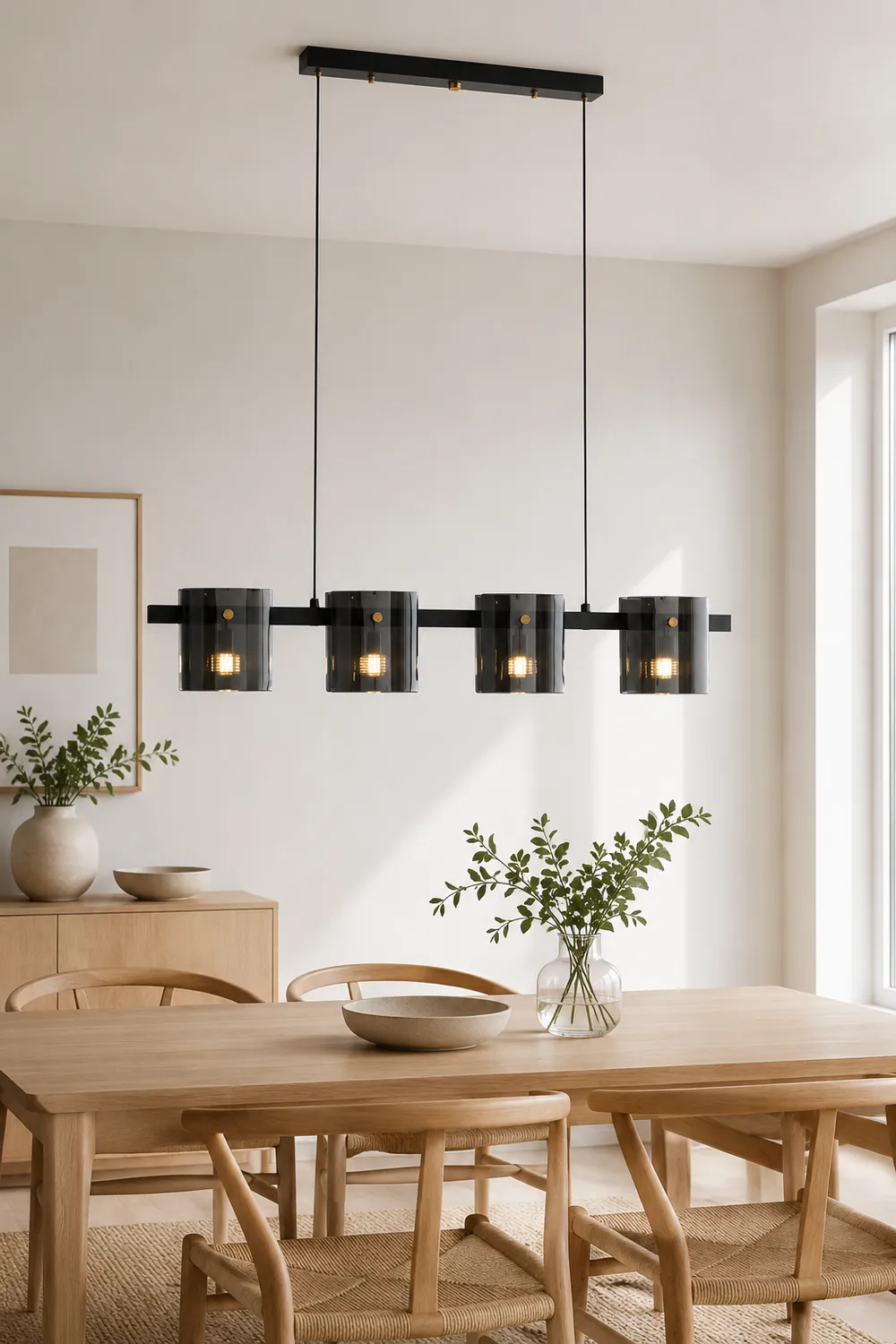 Evette Minimalist Linear Metal Pendant Light, Black/Gold - Lumpaz