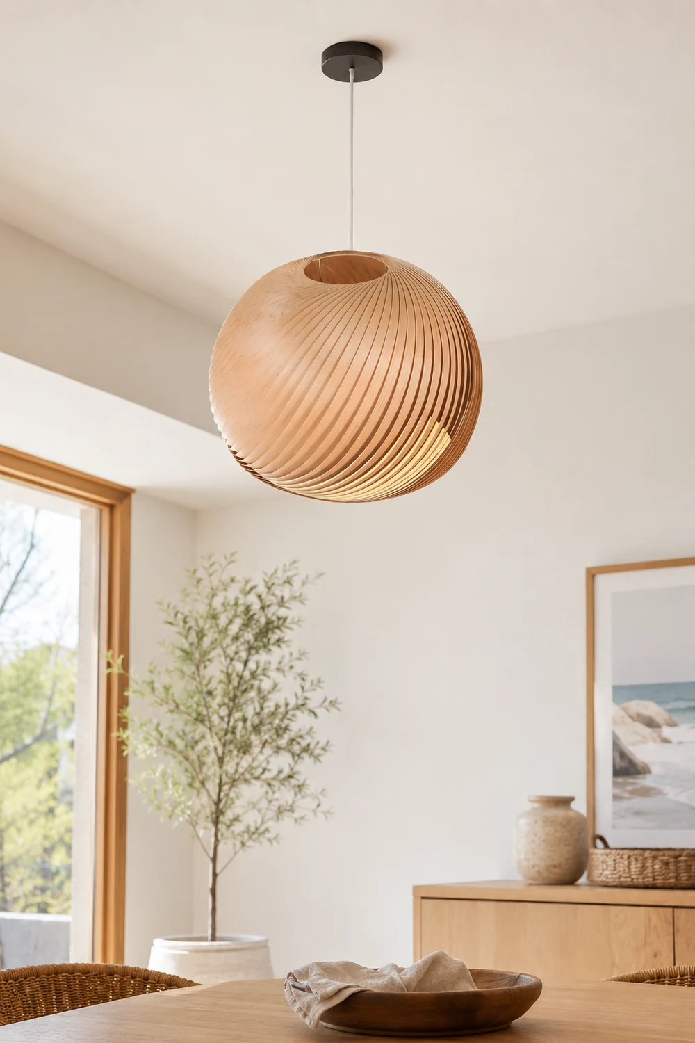 Ozawa Farmhouse Semi Metal Pendant Light, Brown/Wood - Lumpaz
