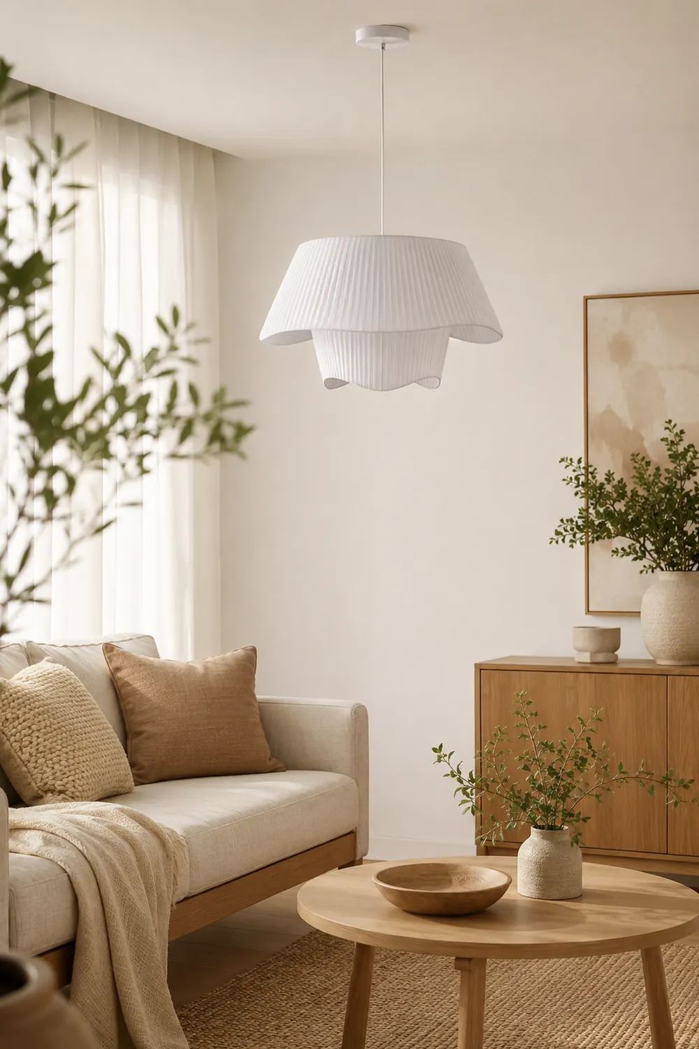 Renée French Country Fabric/Metal Pendant Light, White - Lumpaz