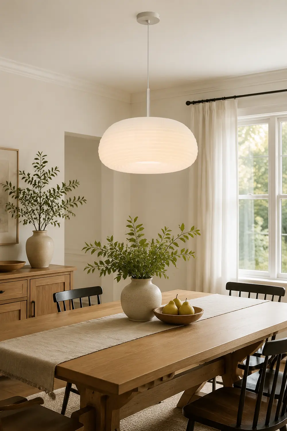 Renée Drum Shape White Pendant Light, Metal & Acrylic - Lumpaz