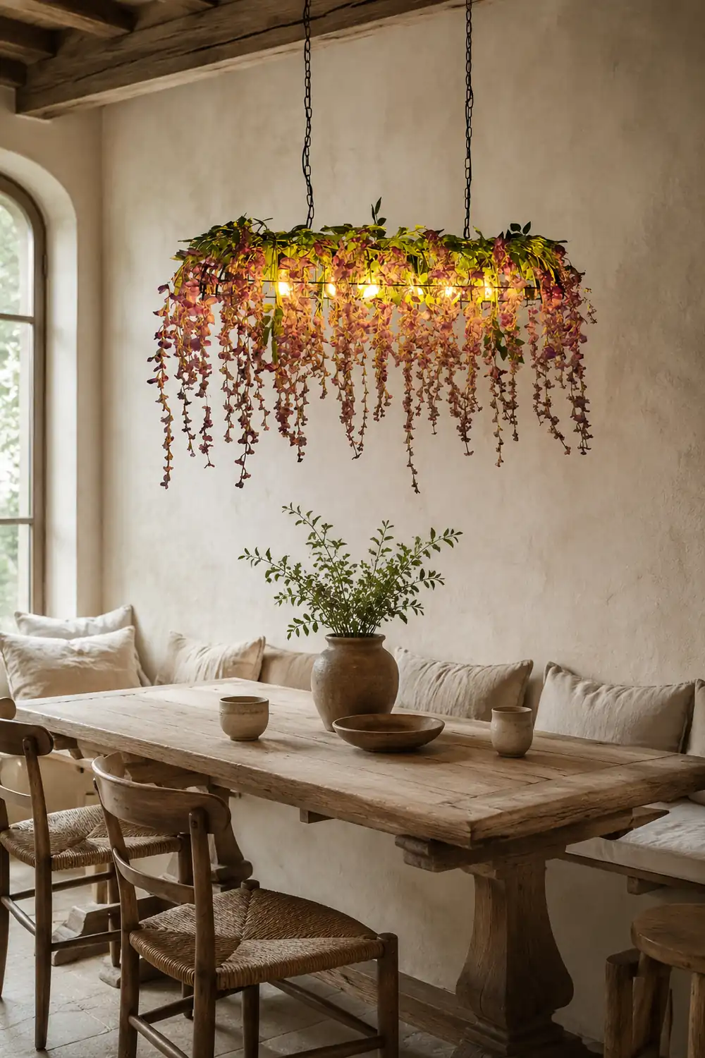 Nest Decorative Rectangular Flower Metal Pendant Light, Pink/Green - Lumpaz