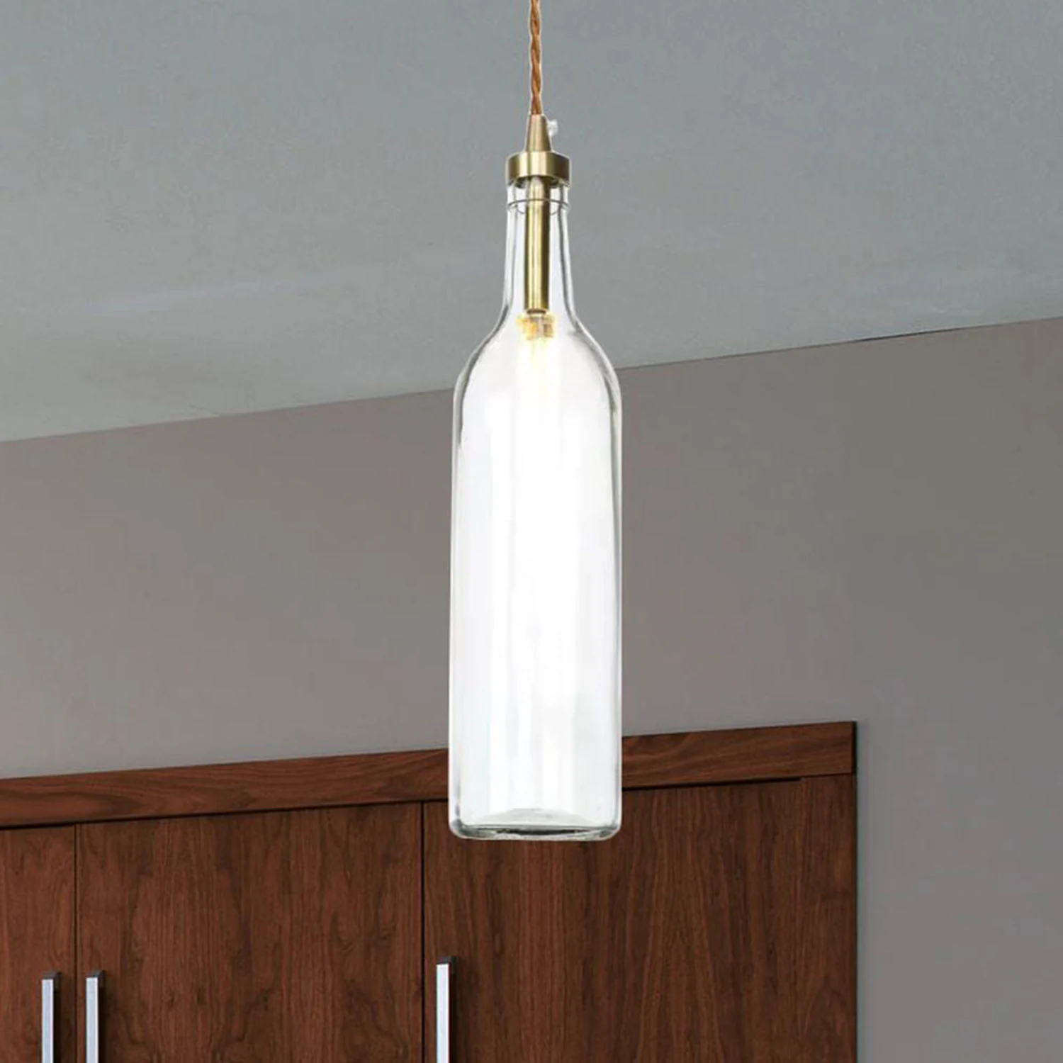 Hailie Industrial Wine Bottle Glass Pendant Light, Colorful - Lumpaz