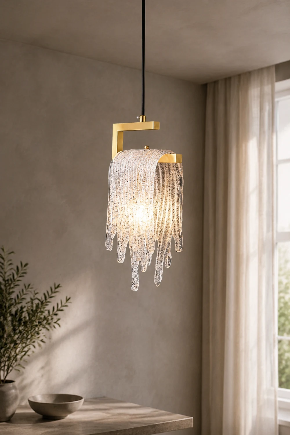 Kristy Modern Flowing Jelly Pendant Light, Gold, Crystal/Brass - Lumpaz