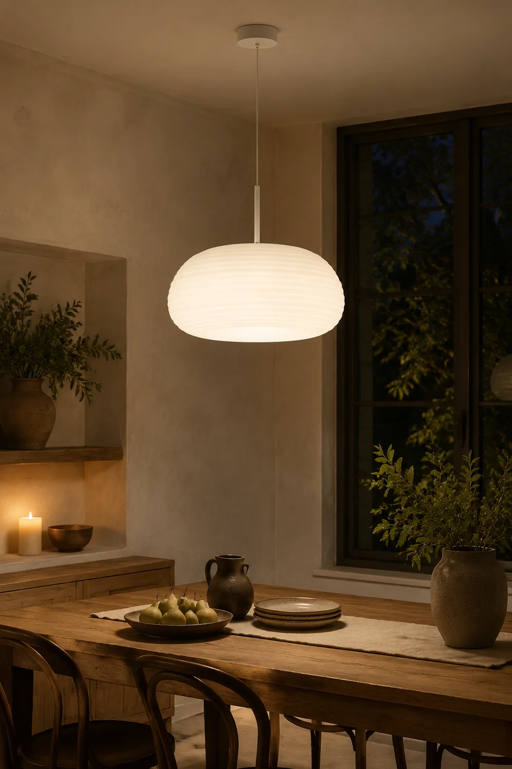 Renée Drum Shape White Pendant Light, Metal & Acrylic - Lumpaz