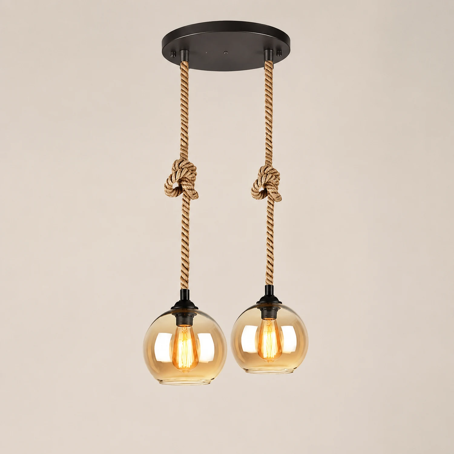 Hailie Vintage Industrial Ball Glass Pendant Light, Clear/Amber - Lumpaz