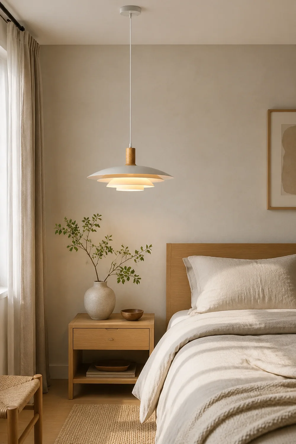 Morandi Modern LED Pendant Light White/Wood Metal Bedroom/Living Room - Lumpaz