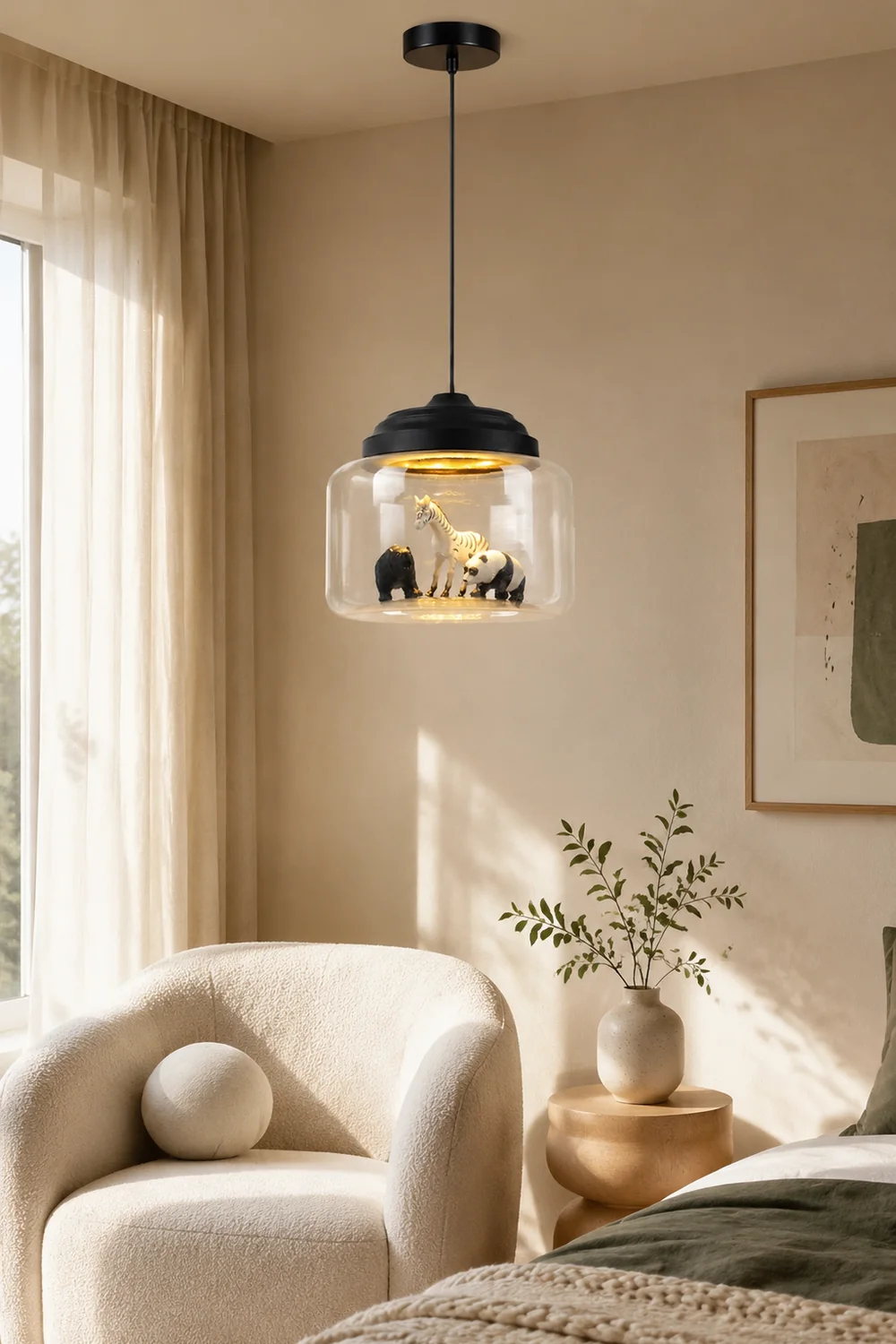 Leilani Modern Animals Art Deco Glass Pendant Light, Black/White - Lumpaz