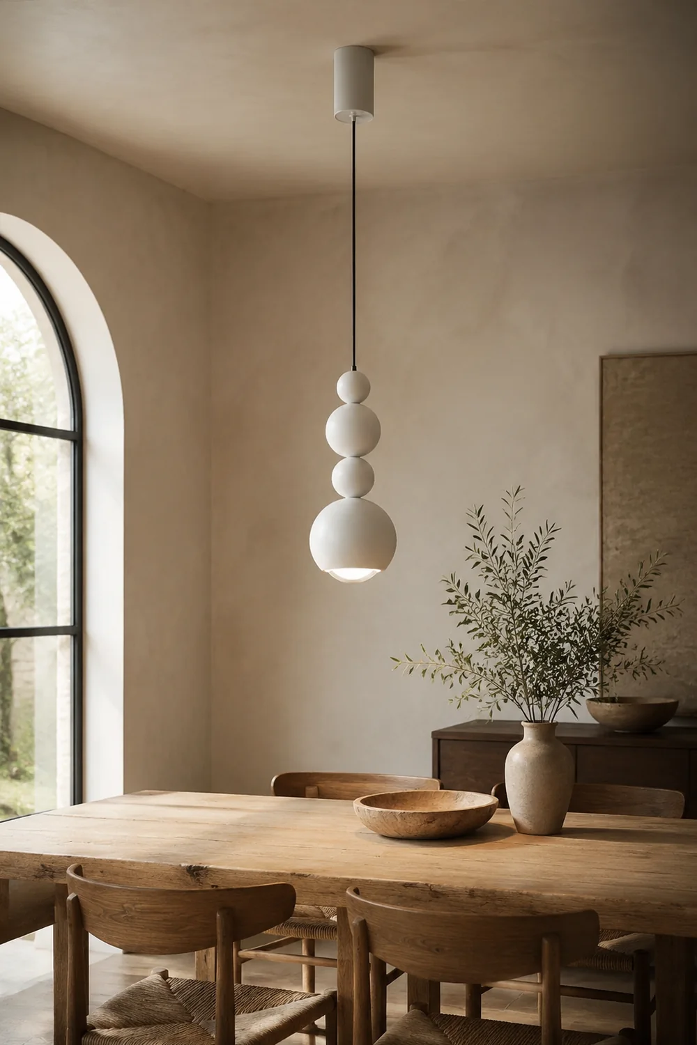 Muto Vintage LED Pendant Globe Light White Metal Wood Bedroom - Lumpaz