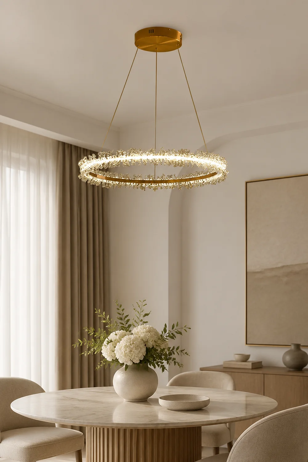 Kristy Pendant Light Ring/Flower Luxury, Crystal, Gold, Dining Room - Lumpaz