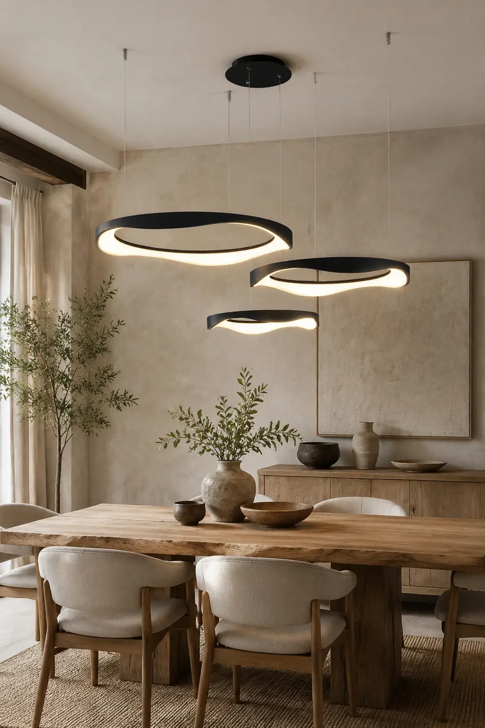 Arisha Pendant Light Rond Modern, Light Color Switchable, Black/White, Dining Room - Lumpaz