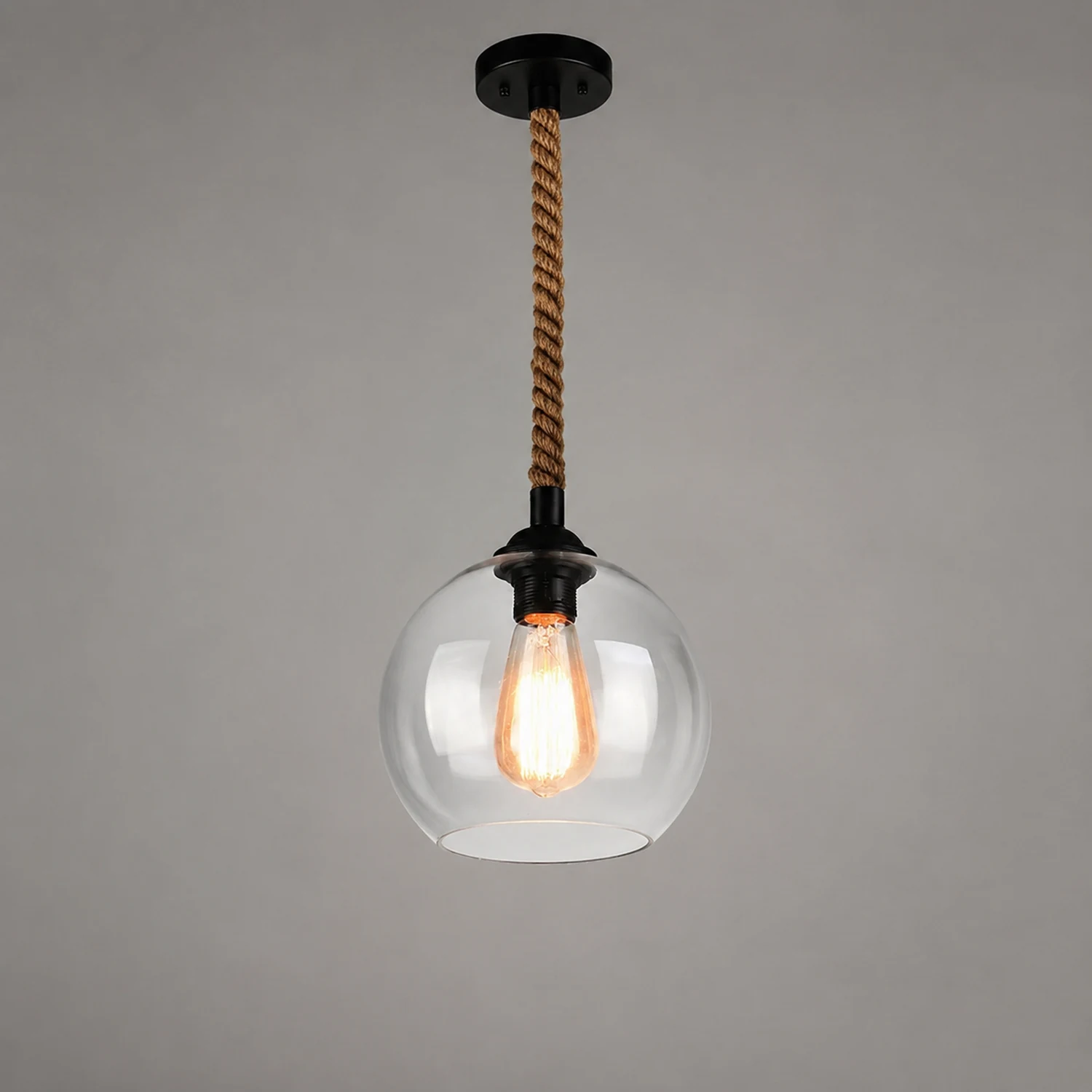 Hailie Vintage Industrial Ball Glass Pendant Light, Clear/Amber - Lumpaz