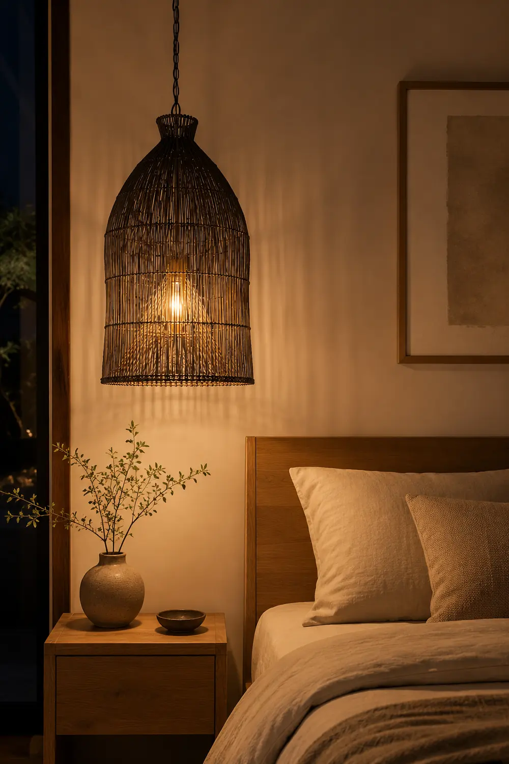 Muto Design Birdcage LED Pendant Light Black/White Metal/Rattan Bedroom/Living Room - Lumpaz