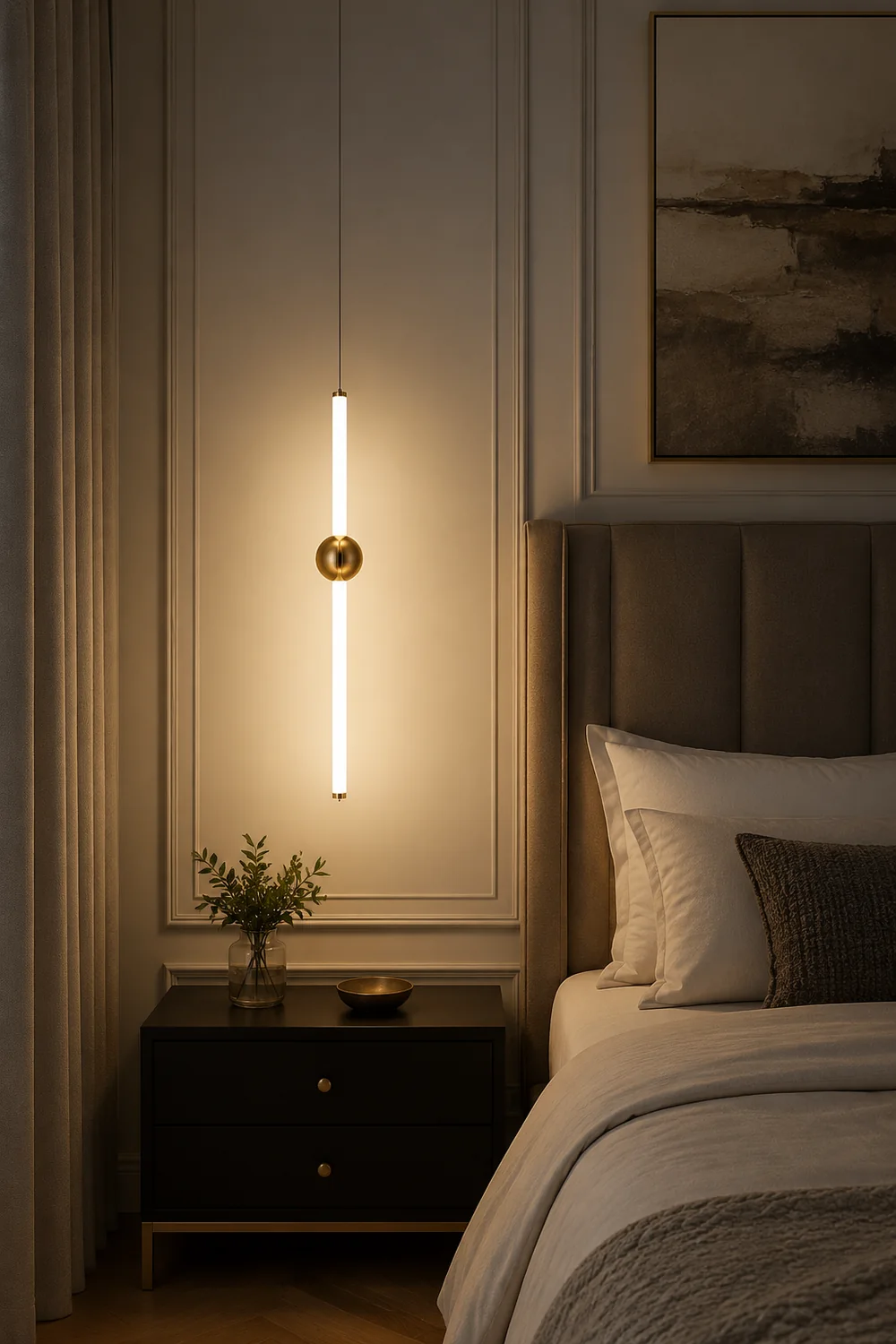 Edge Modern Linear Metal Pendant Light, White/Gold - Lumpaz