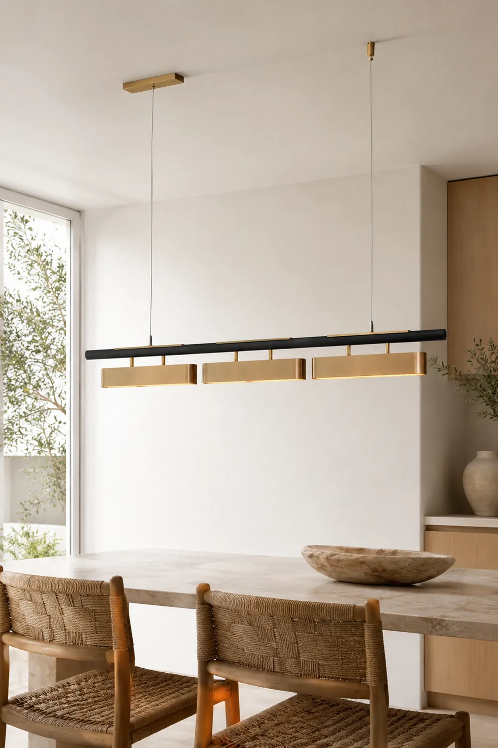 Edge Pendant Light Rectangular Modern, Metal, Black/Brass, Office - Lumpaz