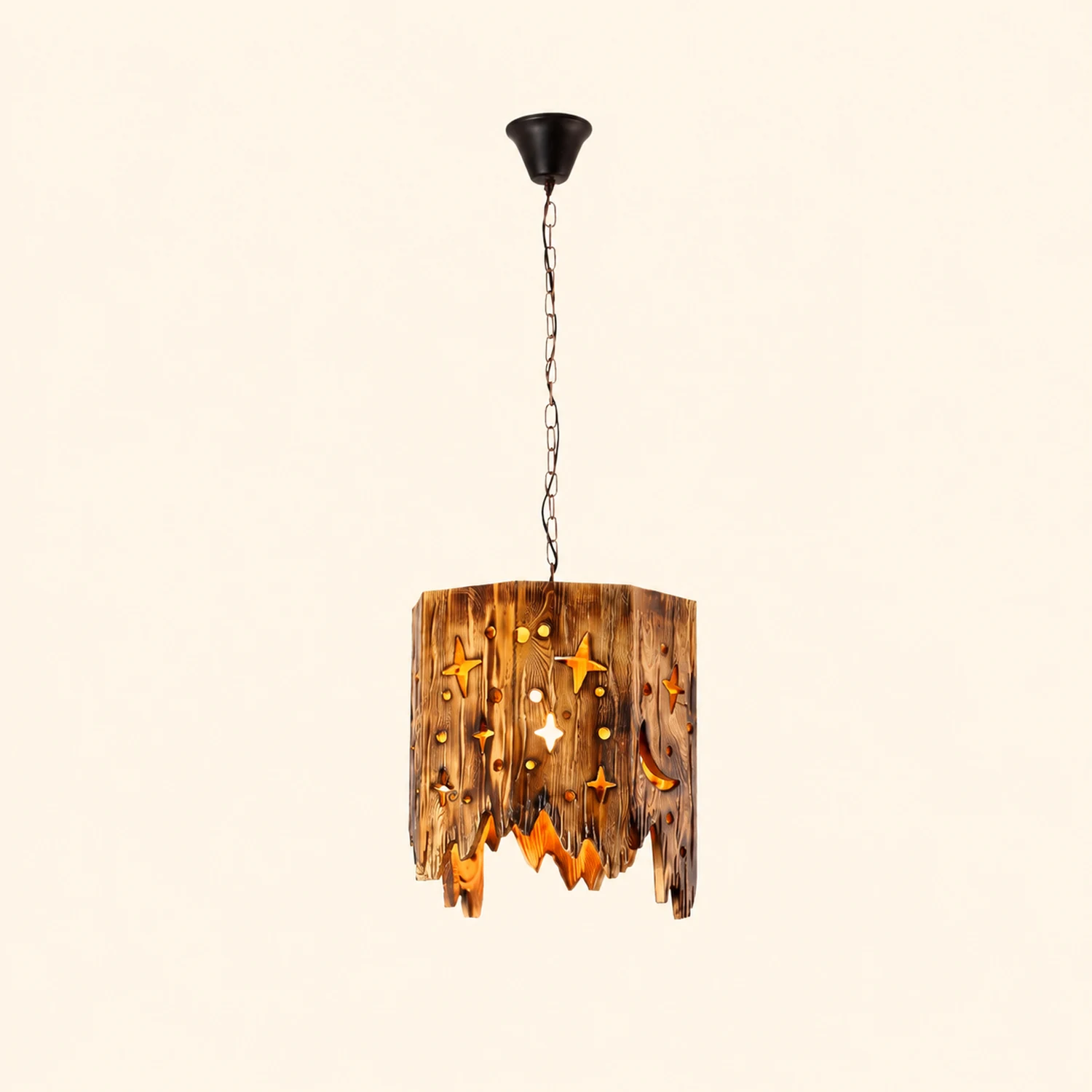 Austin Retro Starry Metal & Wood Pendant Light - Lumpaz