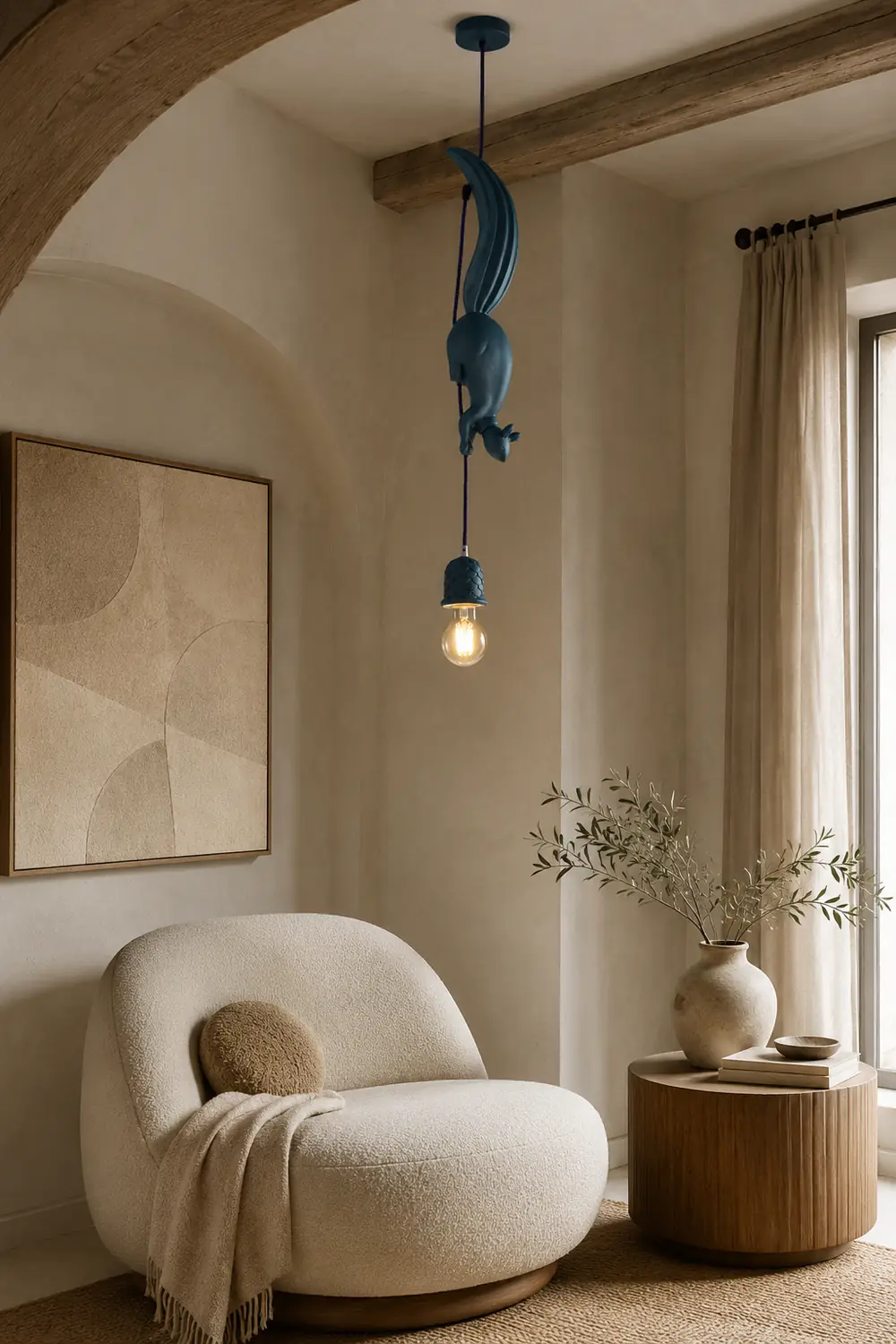 Valentina Pendant Light Squirrel/Pinecone Modern, Resin, Black/White/Blue/Pink, Restaurant - Lumpaz