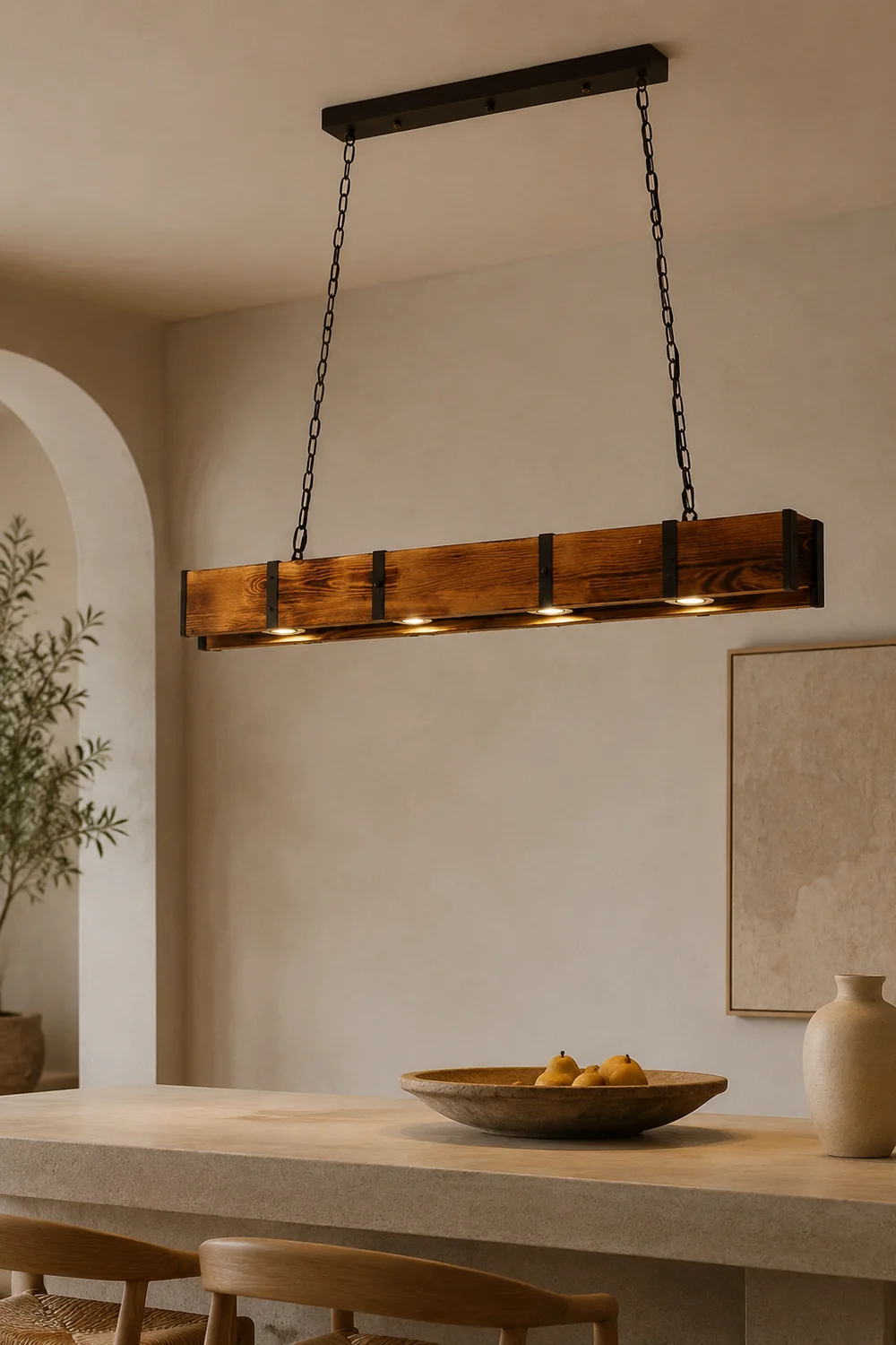 Alessio Vintage Linear Wood Pendant Light, Living Room/Restaurant - Lumpaz