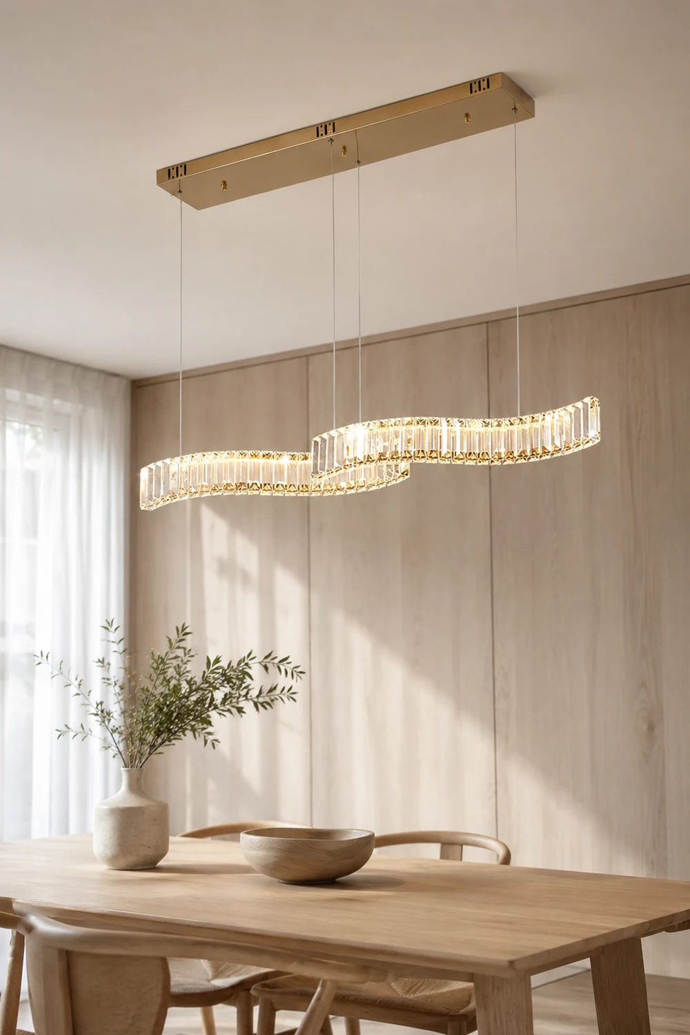 Kristy Luxury Wave Crystal/Metal Pendant Light, Silver/Gold - Lumpaz