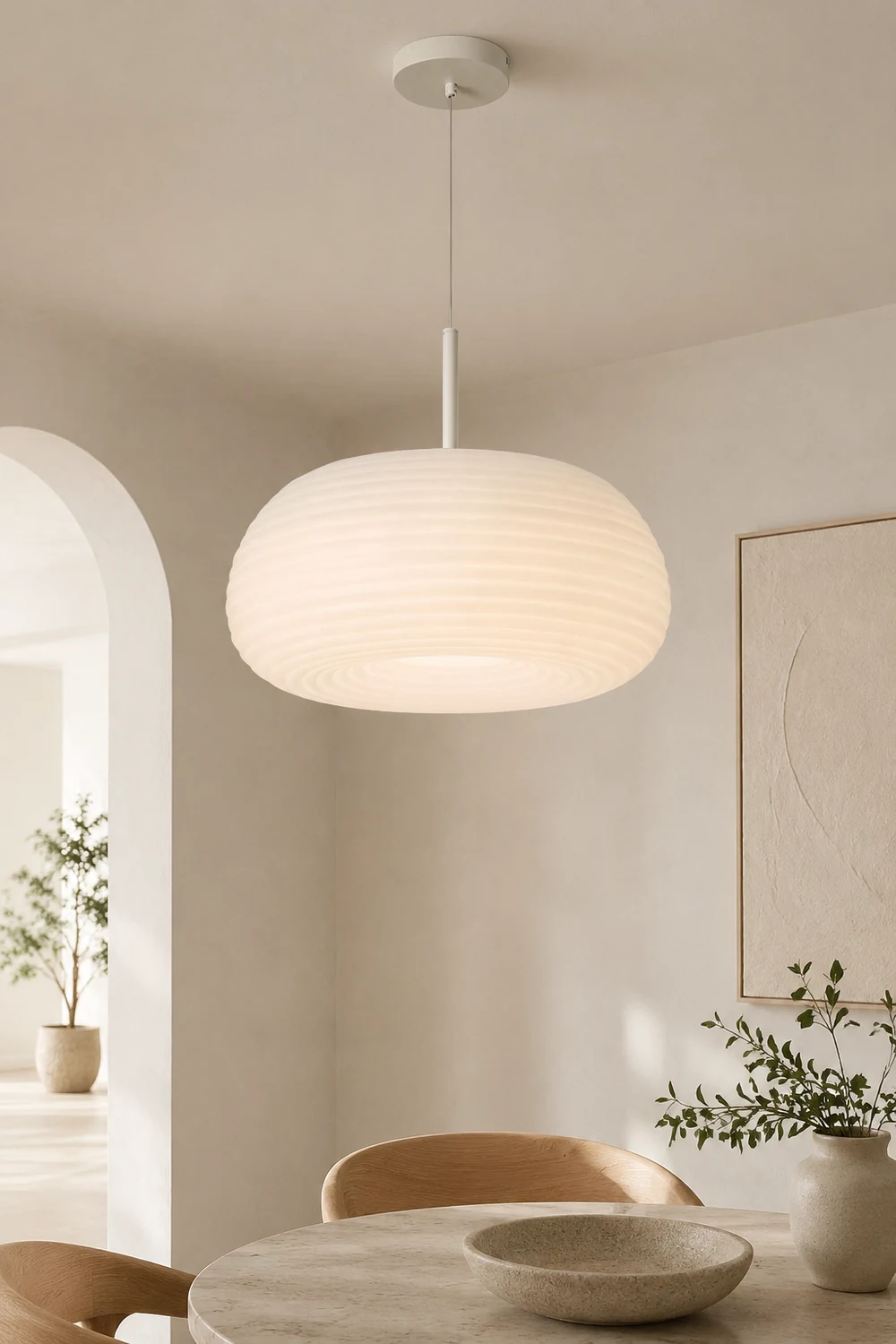 Renée Drum Shape White Pendant Light, Metal & Acrylic - Lumpaz