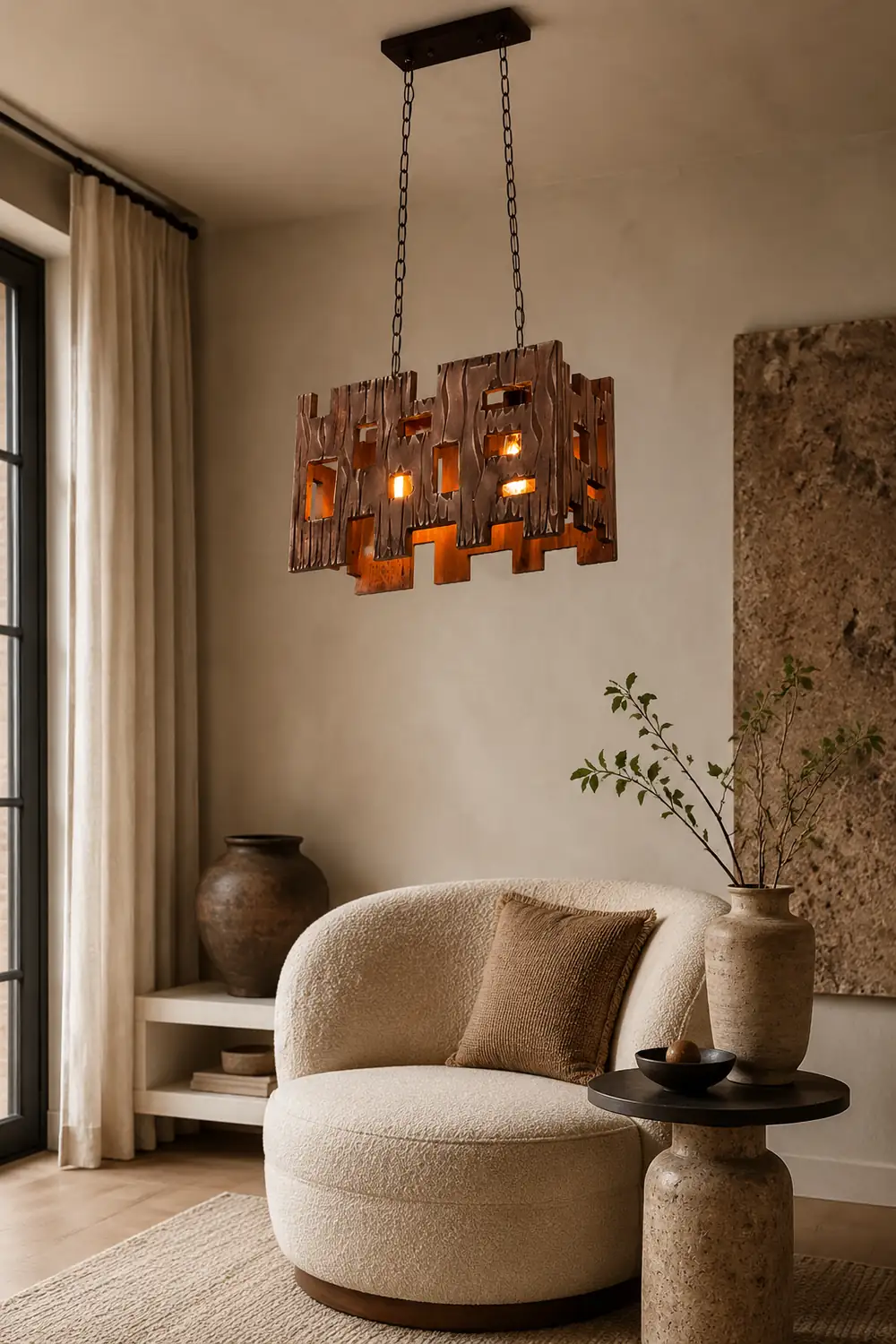 Austin Rectangular Metal & Wood Pendant Light, 19.6" - Lumpaz