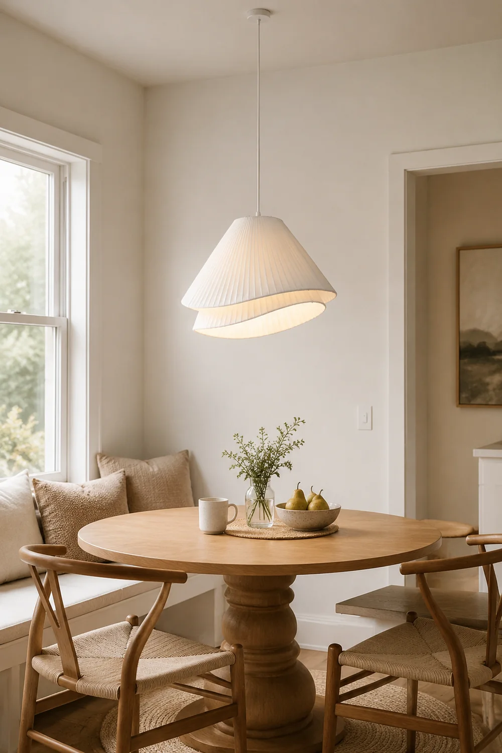 Renée Minimalist Double Overlap Fabric LED Pendant Light, White - Lumpaz