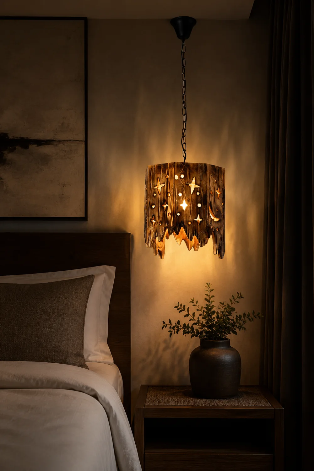 Austin Retro Starry Metal & Wood Pendant Light - Lumpaz