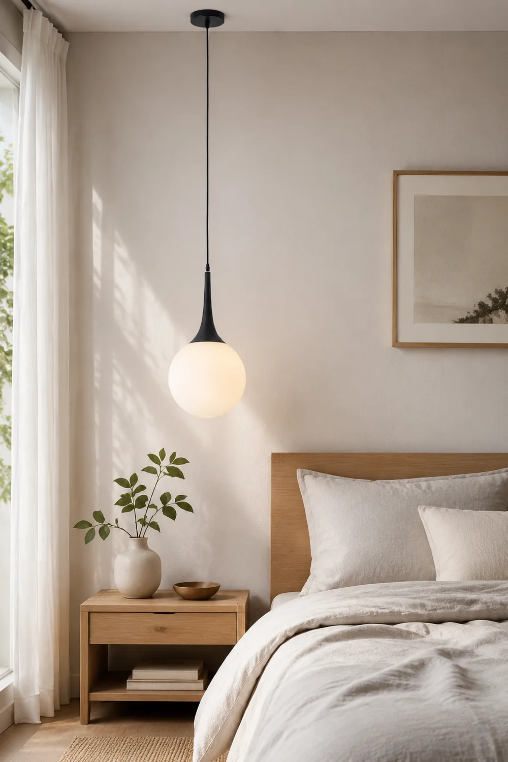 Valentina Modern Hanging Glope Glass Pendant Light, Black/White - Lumpaz