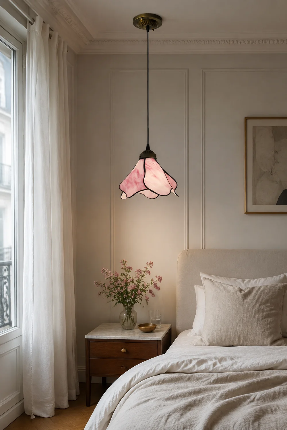 Félicie Flower Stained Glass Pendant Light, Blue/Pink, 1/3 Heads - Lumpaz