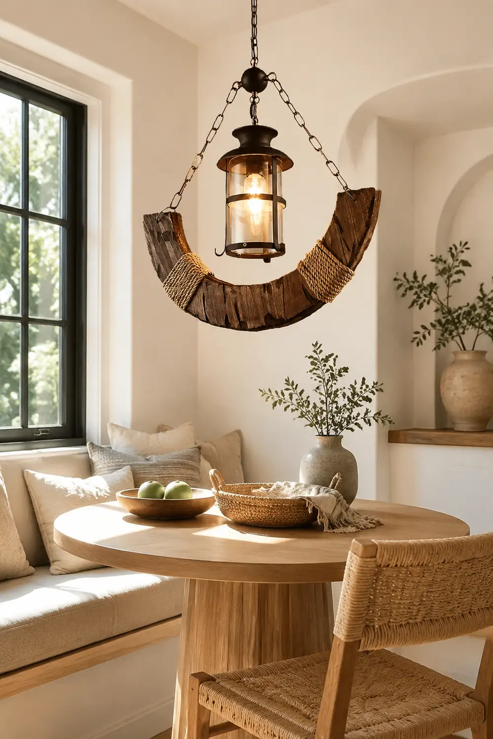 Austin Retro Rustic Arc Metal/Wood Lantern Glass Pendant Light - Lumpaz