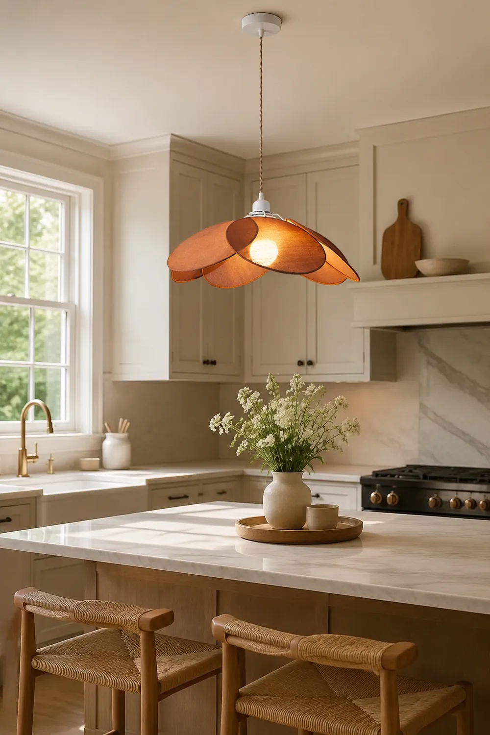 Renée Minimalist Fabric Flower Pendant Light, Orange/Brown/Beige - Lumpaz