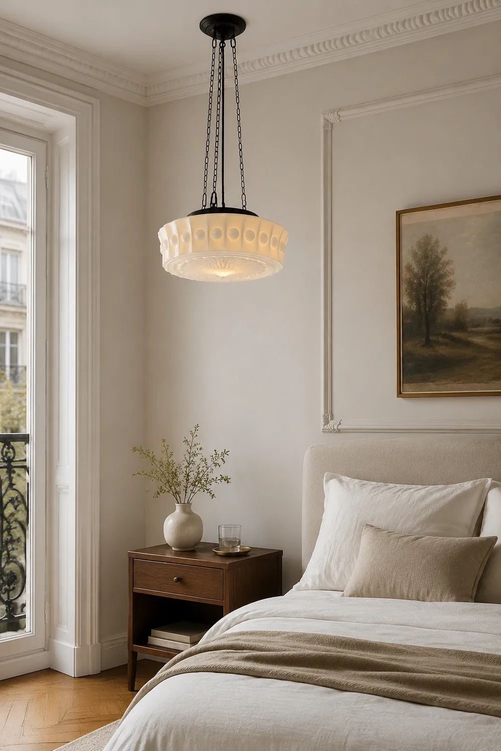 Hailie Vintage French Country Dome Pendant Light White/Beige Living Room - Lumpaz